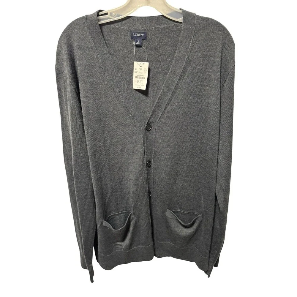 J.Crew Men’s Gray Merino Wool-Blend Cardigan, Size Large Classic Prep NWT